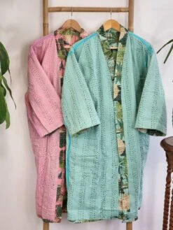 Kantha Cotton Reversible Kimono Mid Knee Length Jacket Unisex Robe Handmade Mint Peach Green Tropical Forest Paradise Christmas Quirky Vibe 15 Kantha Cotton Reversible Kimono Mid Knee Length Jacket Unisex Robe Handmade Mint Peach Green Tropical Forest Paradise Christmas Quirky Vibe -Jewellery Paradise il fullxfull.4348988414 1ju4