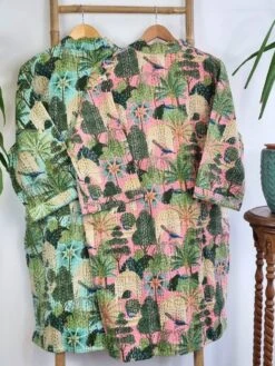 Kantha Cotton Reversible Kimono Mid Knee Length Jacket Unisex Robe Handmade Mint Peach Green Tropical Forest Paradise Christmas Quirky Vibe 14 Kantha Cotton Reversible Kimono Mid Knee Length Jacket Unisex Robe Handmade Mint Peach Green Tropical Forest Paradise Christmas Quirky Vibe -Jewellery Paradise il fullxfull.4348988452 am41