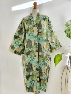 Kantha Cotton Reversible Kimono Mid Knee Length Jacket Unisex Robe Handmade Mint Peach Green Tropical Forest Paradise Christmas Quirky Vibe 21 Kantha Cotton Reversible Kimono Mid Knee Length Jacket Unisex Robe Handmade Mint Peach Green Tropical Forest Paradise Christmas Quirky Vibe -Jewellery Paradise il fullxfull.4348988526 reem