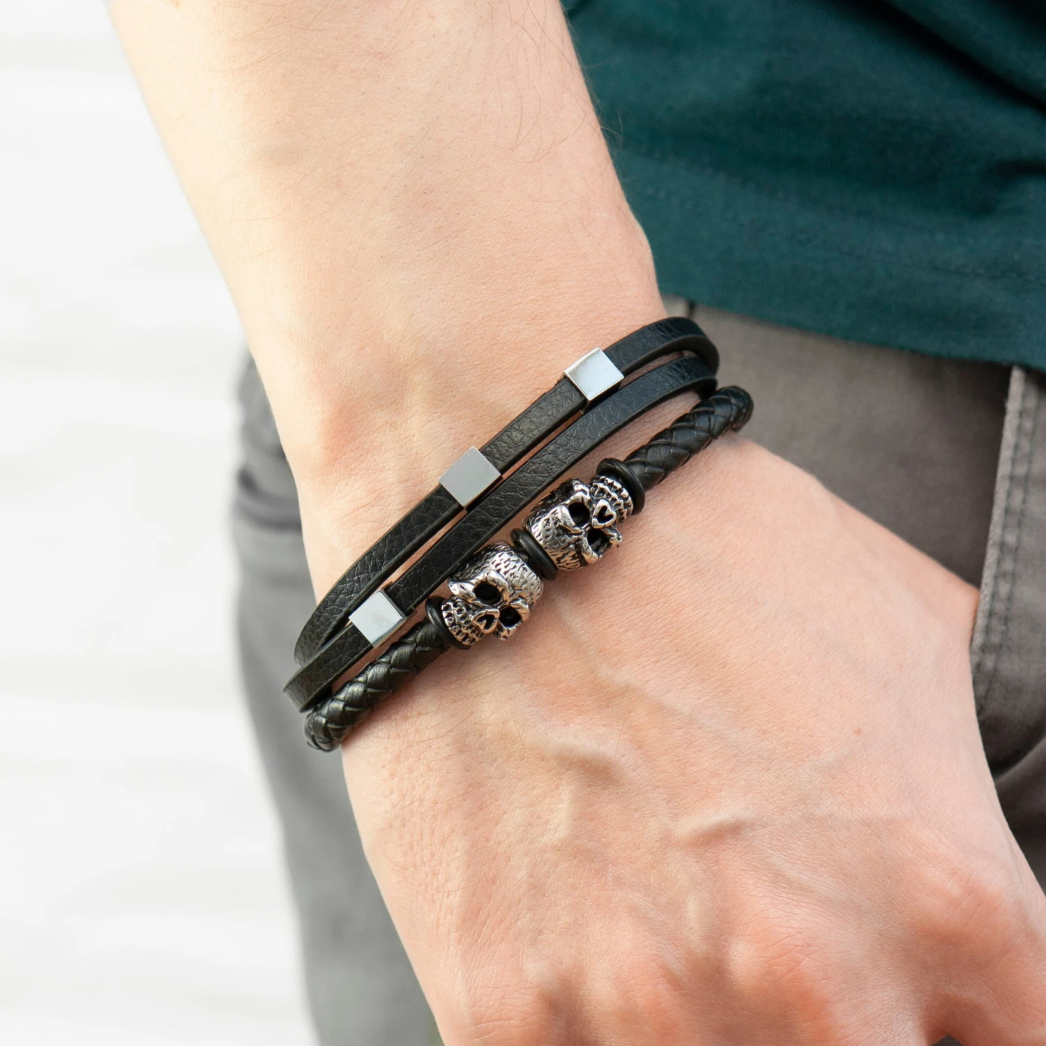 Personalised Men's Skulls Leather Rope Bracelet, Men's Jewellery, Gift For Him, Birthday Gift, Christmas Gift, Valentine's Day, Father's Day 4 Personalised Men's Skulls Leather Rope Bracelet, Men's Jewellery, Gift For Him, Birthday Gift, Christmas Gift, Valentine's Day, Father's Day - Image 2