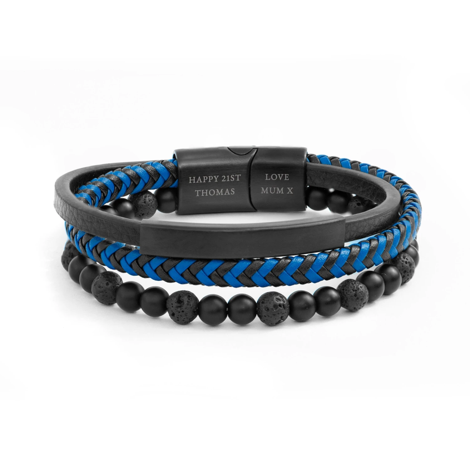 Personalised Men's Black Stone And Blue Cord Bracelet, Men's Jewellery, Gifts For Him, Birthday Gifts, Christmas Gifts, Valentine's Day 7 Personalised Men's Black Stone And Blue Cord Bracelet, Men's Jewellery, Gifts For Him, Birthday Gifts, Christmas Gifts, Valentine's Day - Image 5