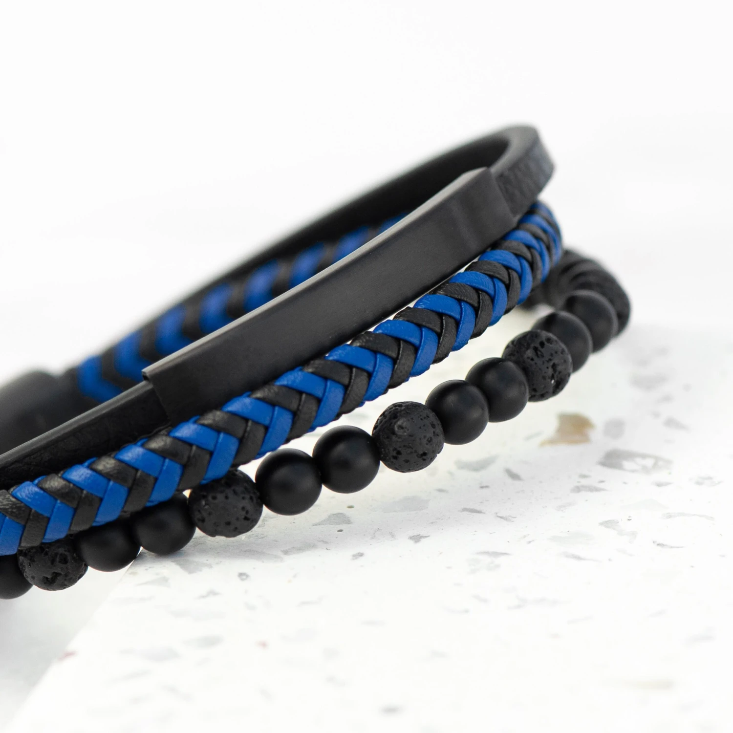 Personalised Men's Black Stone And Blue Cord Bracelet, Men's Jewellery, Gifts For Him, Birthday Gifts, Christmas Gifts, Valentine's Day 6 Personalised Men's Black Stone And Blue Cord Bracelet, Men's Jewellery, Gifts For Him, Birthday Gifts, Christmas Gifts, Valentine's Day - Image 4