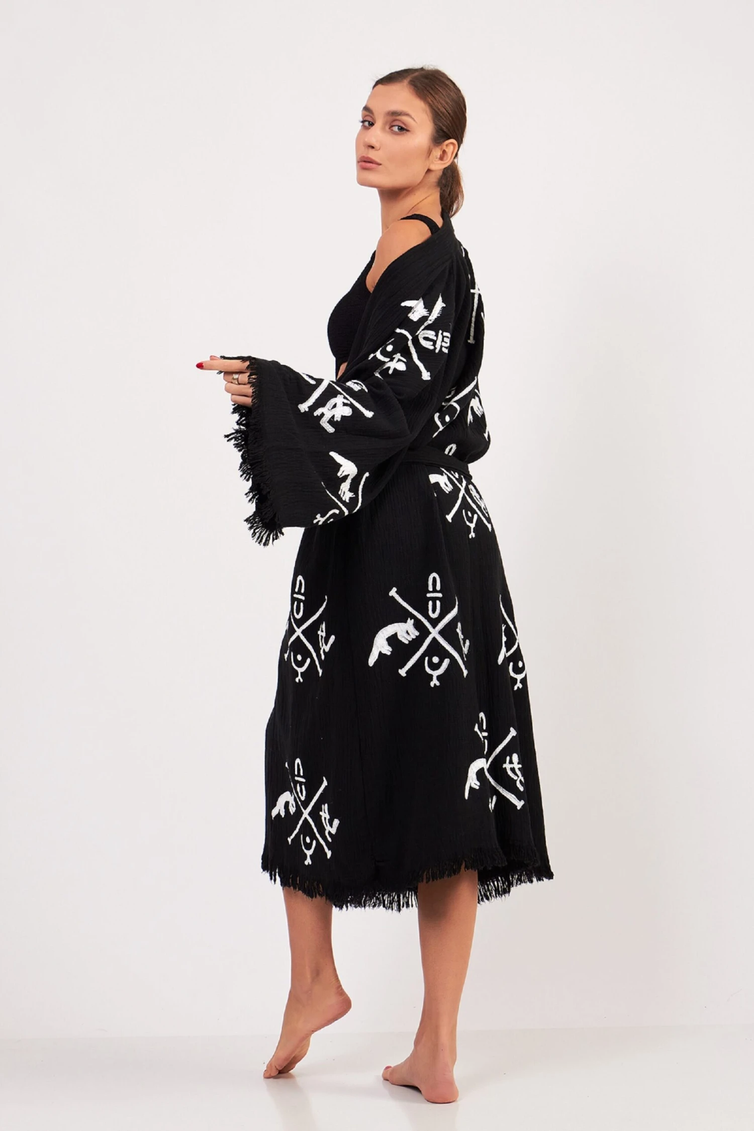 Ethnic Caftan Kimono Robe, Dressing Gown, Unisex Boho Cover Up, Meditation Robe, Handprint Pattern Organic Cotton Bathrobe, Christmas Gift 10 Ethnic Caftan Kimono Robe, Dressing Gown, Unisex Boho Cover Up, Meditation Robe, Handprint Pattern Organic Cotton Bathrobe, Christmas Gift - Image 8