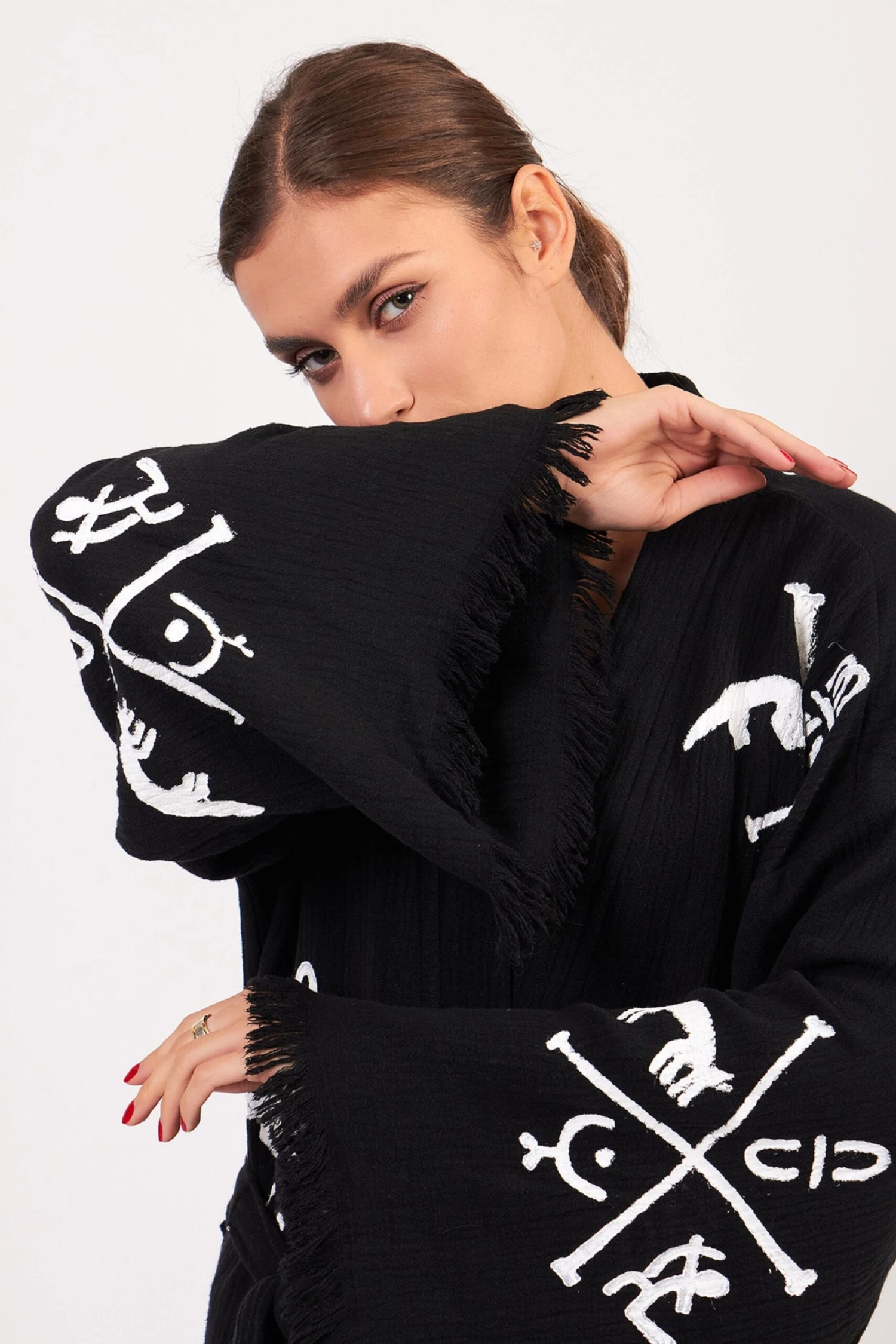 Ethnic Caftan Kimono Robe, Dressing Gown, Unisex Boho Cover Up, Meditation Robe, Handprint Pattern Organic Cotton Bathrobe, Christmas Gift 8 Ethnic Caftan Kimono Robe, Dressing Gown, Unisex Boho Cover Up, Meditation Robe, Handprint Pattern Organic Cotton Bathrobe, Christmas Gift - Image 6