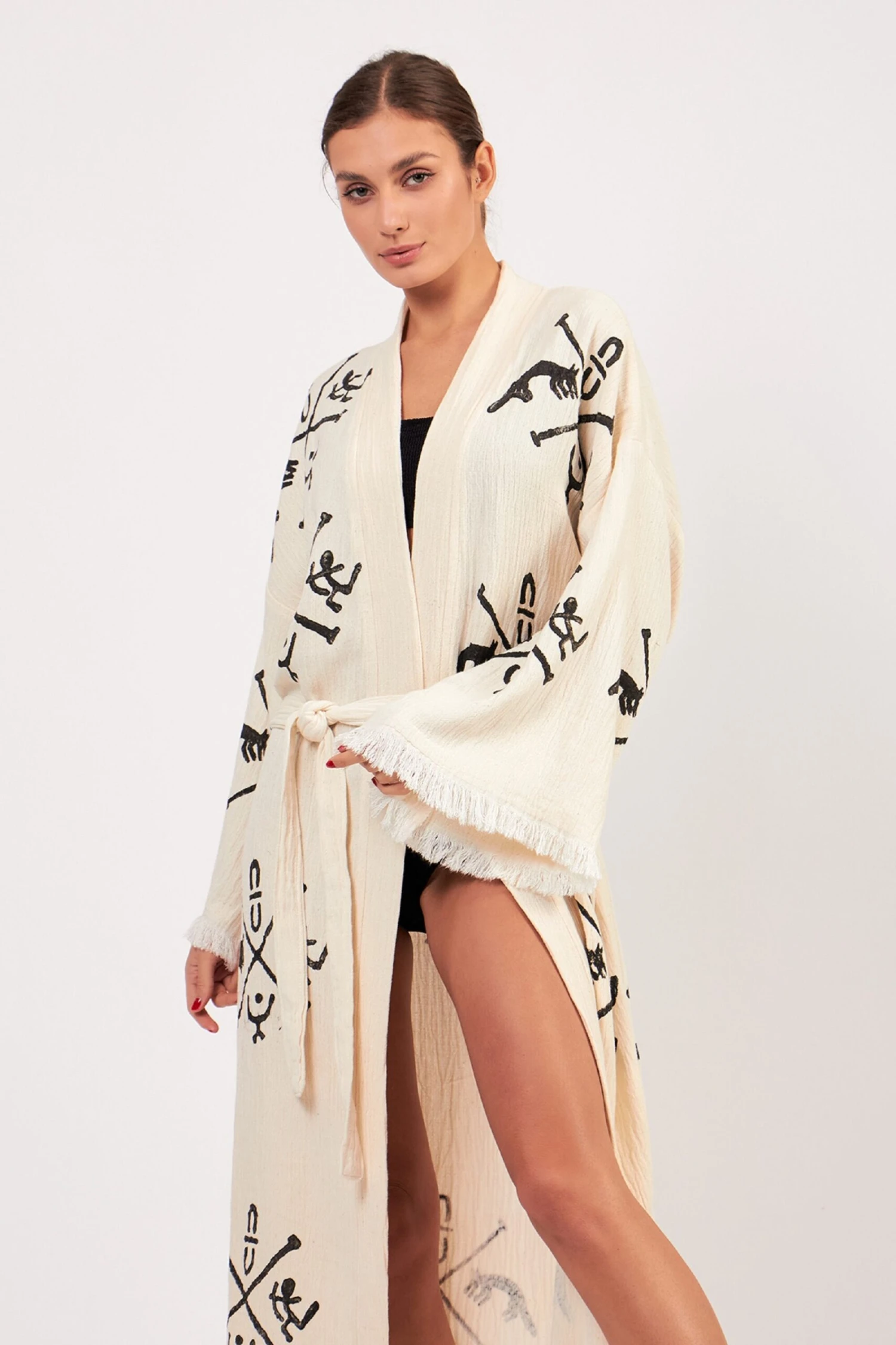 Ethnic Caftan Kimono Robe, Dressing Gown, Unisex Boho Cover Up, Meditation Robe, Handprint Pattern Organic Cotton Bathrobe, Christmas Gift 6 Ethnic Caftan Kimono Robe, Dressing Gown, Unisex Boho Cover Up, Meditation Robe, Handprint Pattern Organic Cotton Bathrobe, Christmas Gift - Image 4