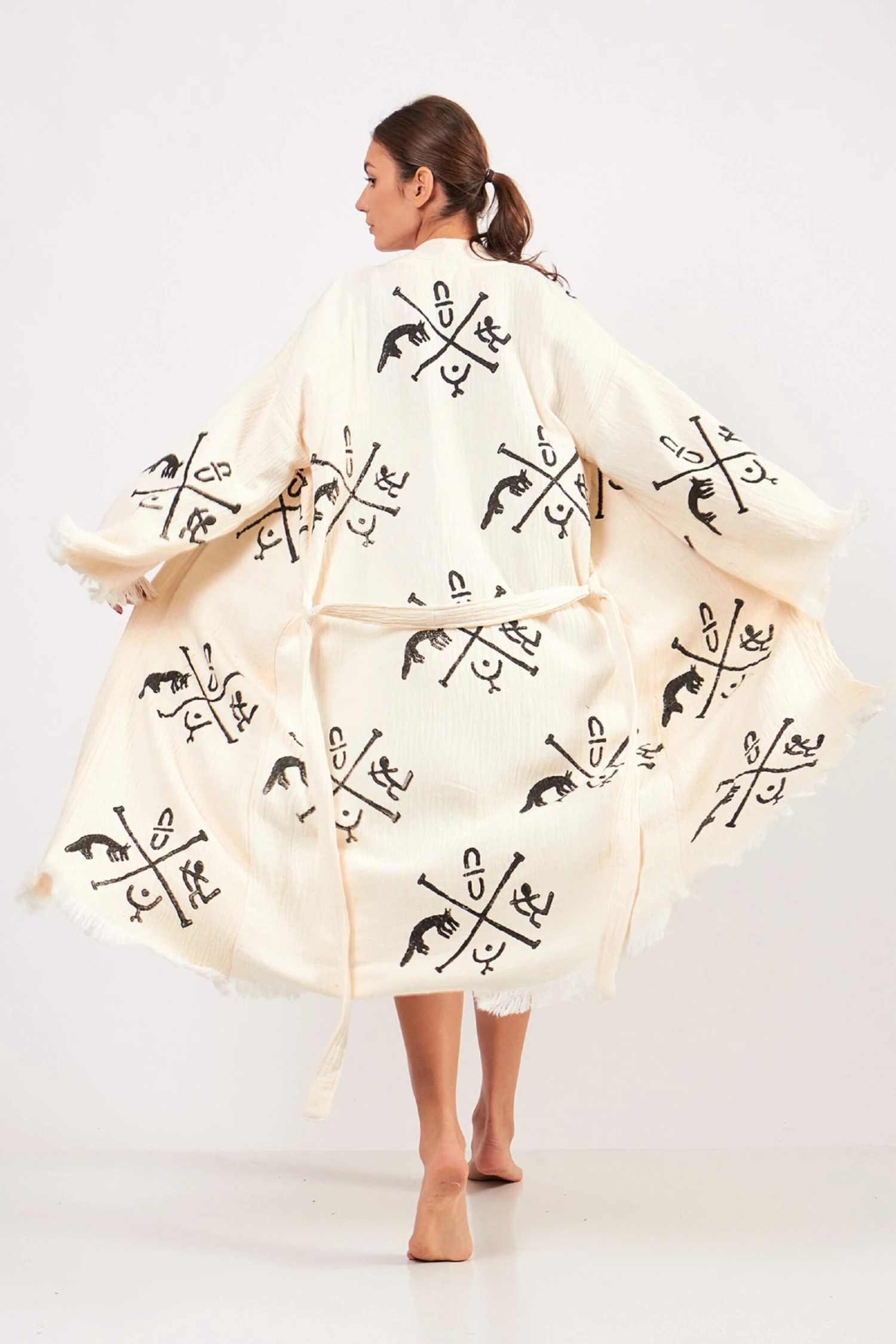 Ethnic Caftan Kimono Robe, Dressing Gown, Unisex Boho Cover Up, Meditation Robe, Handprint Pattern Organic Cotton Bathrobe, Christmas Gift 12 Ethnic Caftan Kimono Robe, Dressing Gown, Unisex Boho Cover Up, Meditation Robe, Handprint Pattern Organic Cotton Bathrobe, Christmas Gift - Image 10