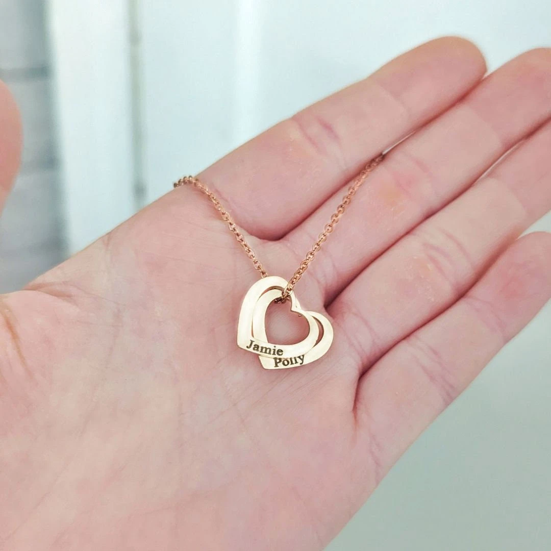 Heart Charm Name Necklace, Multiple Names, Family Charm Necklace, Mothers Necklace, 2 Hearts Necklace, Double Name Necklace, Christmas Gift 6 Heart Charm Name Necklace, Multiple Names, Family Charm Necklace, Mothers Necklace, 2 Hearts Necklace, Double Name Necklace, Christmas Gift - Image 4