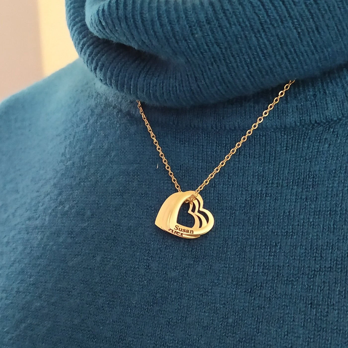 Heart Charm Name Necklace, Multiple Names, Family Charm Necklace, Mothers Necklace, 2 Hearts Necklace, Double Name Necklace, Christmas Gift 10 Heart Charm Name Necklace, Multiple Names, Family Charm Necklace, Mothers Necklace, 2 Hearts Necklace, Double Name Necklace, Christmas Gift - Image 8