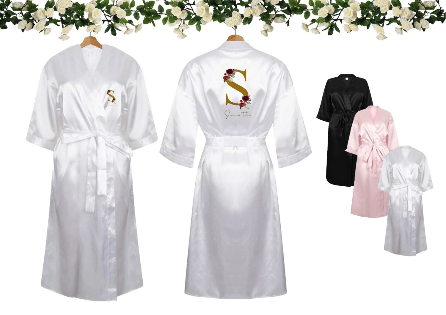 Ladies Premium Quality Satin Night Suit Robe Personalised Name Print Bridesmaid Bridal Shower, Christmas Gift, Christmas Pjs, Wedding Gift 3 Ladies Premium Quality Satin Night Suit Robe Personalised Name Print Bridesmaid Bridal Shower, Christmas Gift, Christmas Pjs, Wedding Gift