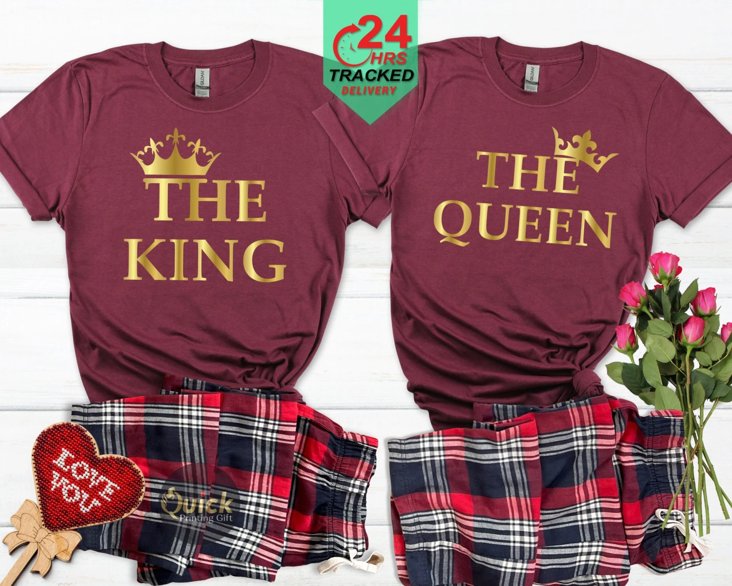 King Queen Matching His And Hers Pyjama Set With T-shirt And Bottoms, Couple Matching Gifts, Valentines Gifts, Christmas Gift For Newlyweds 10 King Queen Matching His And Hers Pyjama Set With T-shirt And Bottoms, Couple Matching Gifts, Valentines Gifts, Christmas Gift For Newlyweds - Image 8