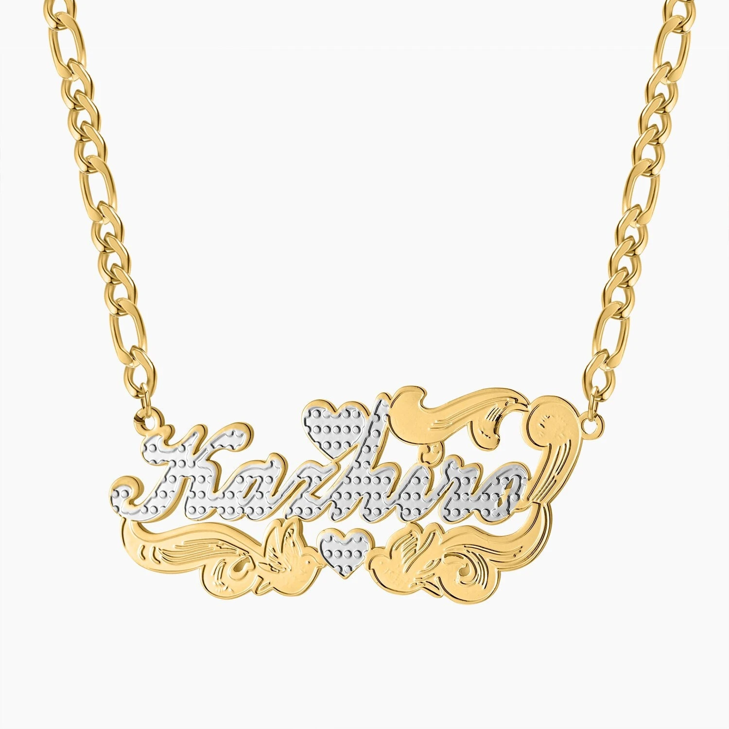 Two Tone Heart Name Necklace, Personalized Nameplate Gold Double Plate, Name Necklace, Christmas Gifts Jewelry For Her 7 Two Tone Heart Name Necklace, Personalized Nameplate Gold Double Plate, Name Necklace, Christmas Gifts Jewelry For Her - Image 5