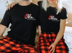 Mr And Mrs Matching Christmas PJs, Couple Pj Set, Last Name Shirt, Christmas Pjs Couple,couple Pajamas,pj Set,his And Hers Pajamas