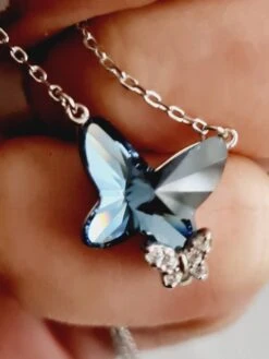 925 Silver Butterfly Swarovski Crystal, Blue Butterfly,crystal Pendant Necklace,Christmas Gift Ideas, High Quality, Sparkle, Diamante