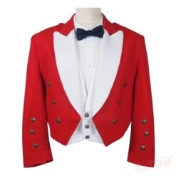 Christmas Red And White Prince Charlie 3 Buttons Kilt Jacket With Vest Men's Wedding Jacket
