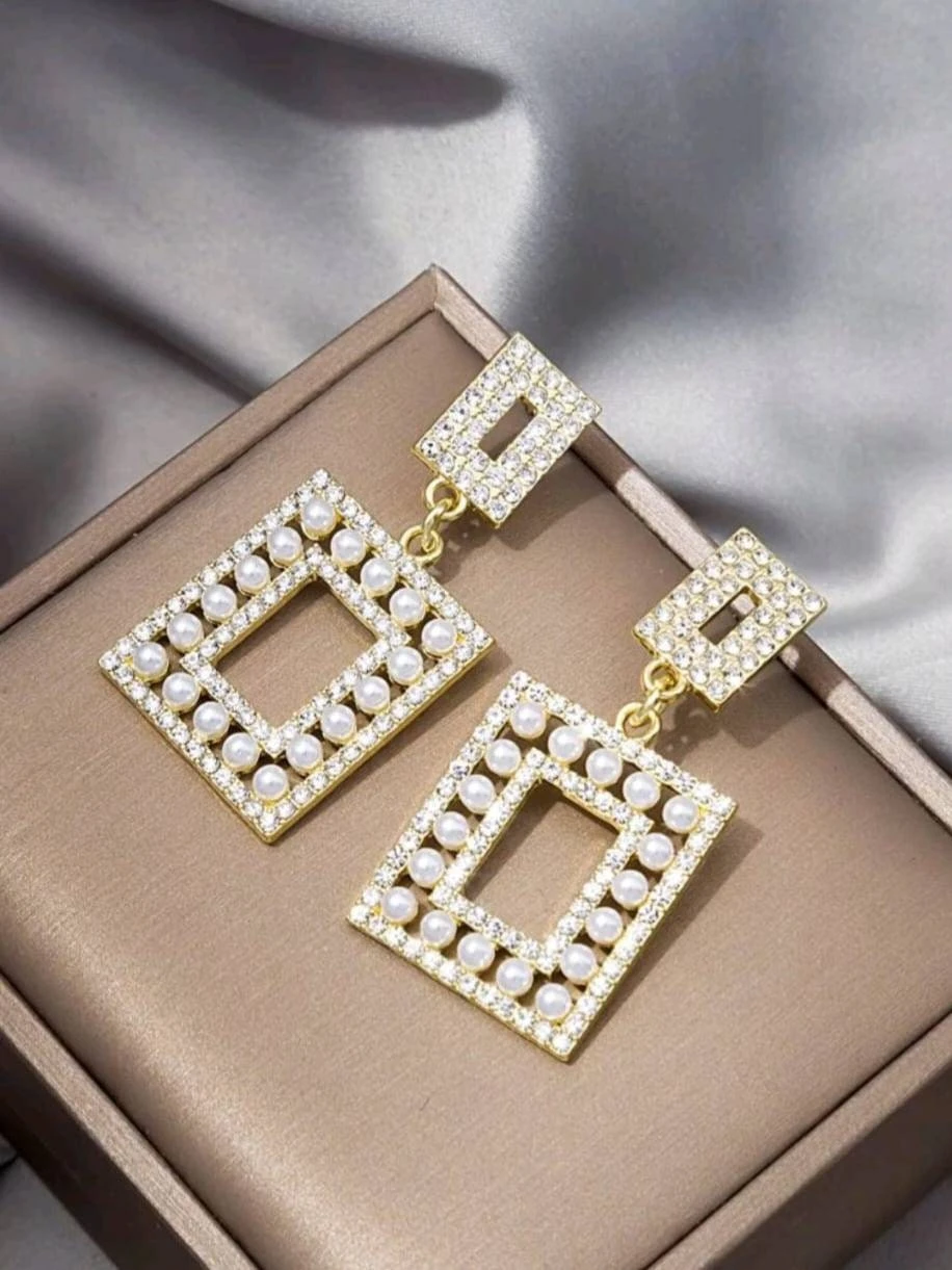 Square Earring,crystal Gold Earrings,pearl Earrings,chandelier Earrings, Rhinestone, Crystal, Gifts For Her, Christmas, Valentines,birthdays 5 Square Earring,crystal Gold Earrings,pearl Earrings,chandelier Earrings, Rhinestone, Crystal, Gifts For Her, Christmas, Valentines,birthdays - Image 3