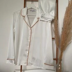 White & Rose Gold Personalised Women's White / Rose Gold Pyjamas/ Pajamas Christmas Pyjamas Personalised Pyjamas Personalised Gift