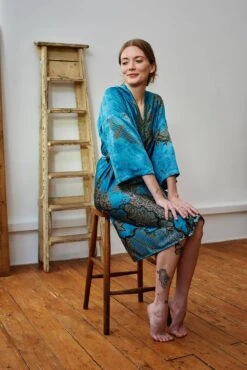 Sky Blue Kimono Robe, Christmas Gift Ideas, Silk Blend Kimono, Sleepwear, Vintage Kimono, Bridesmaid Robes, Bridal Robe, Gifts For Her, Maru -Jewellery Paradise il fullxfull.4374710004 2fjy