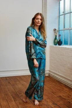 Ocean Blue Silk Blend Pyjama Set, Silk Nightwear Satin Pyjamas Gifts For Her, Maru Pyjama Set, Home Christmas Gifts, Loungewear -Jewellery Paradise il fullxfull.4374716690 mzc1