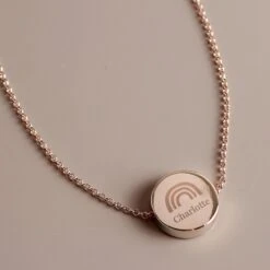 Rainbow Rose Gold Tone Disc Necklace- PERSONALISE With A Name - Perfect For Birthday, Christmas, Valentines Day, Wedding Or Just Because