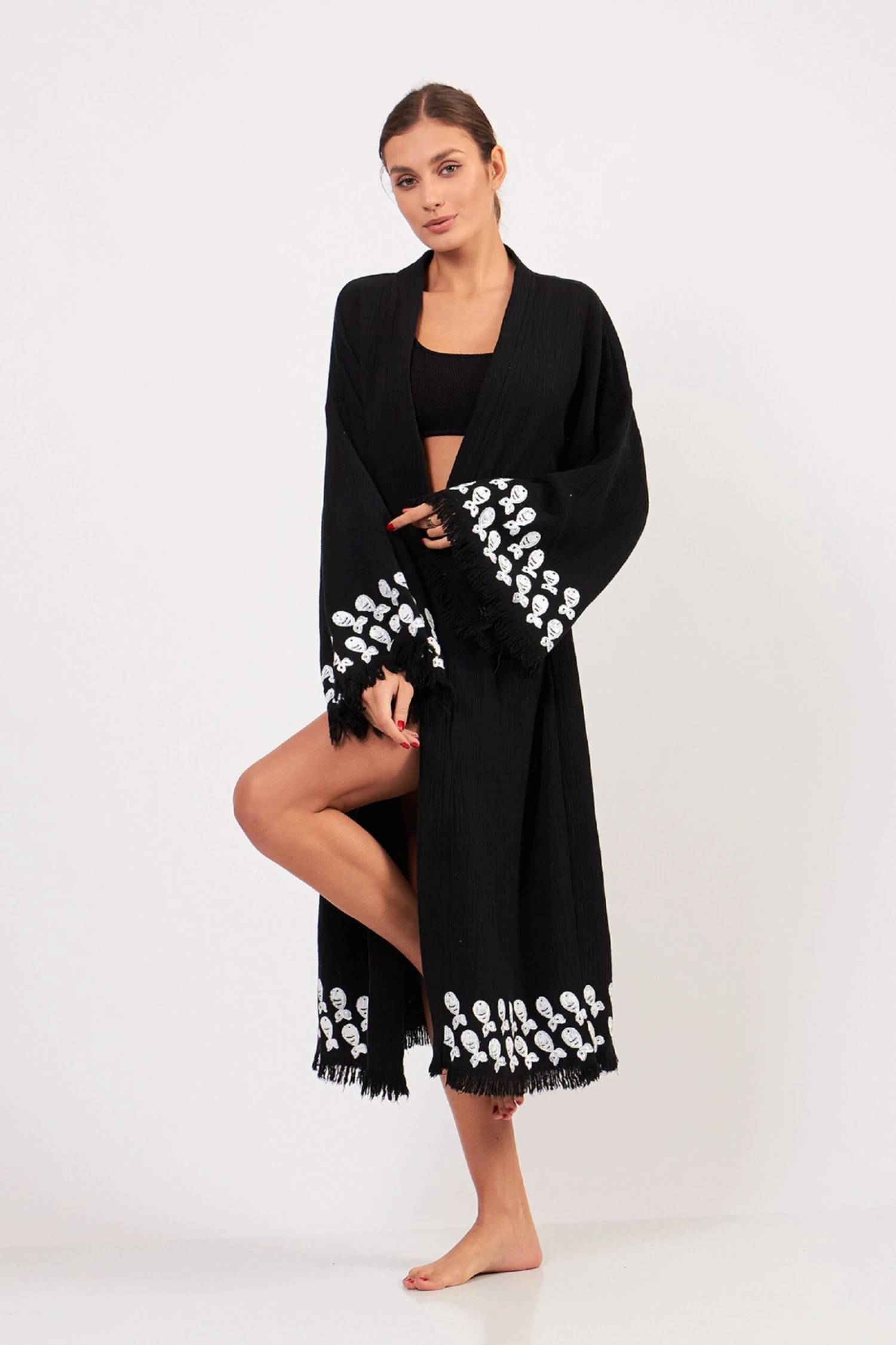 Sale Hand-painted Christmas Gift For Mother And Girlfriend Natural Cotton Bathrobe, Kimono To Wear At The Beach, Dressing Gown For Woman 5 Sale Hand-painted Christmas Gift For Mother And Girlfriend Natural Cotton Bathrobe, Kimono To Wear At The Beach, Dressing Gown For Woman - Image 3