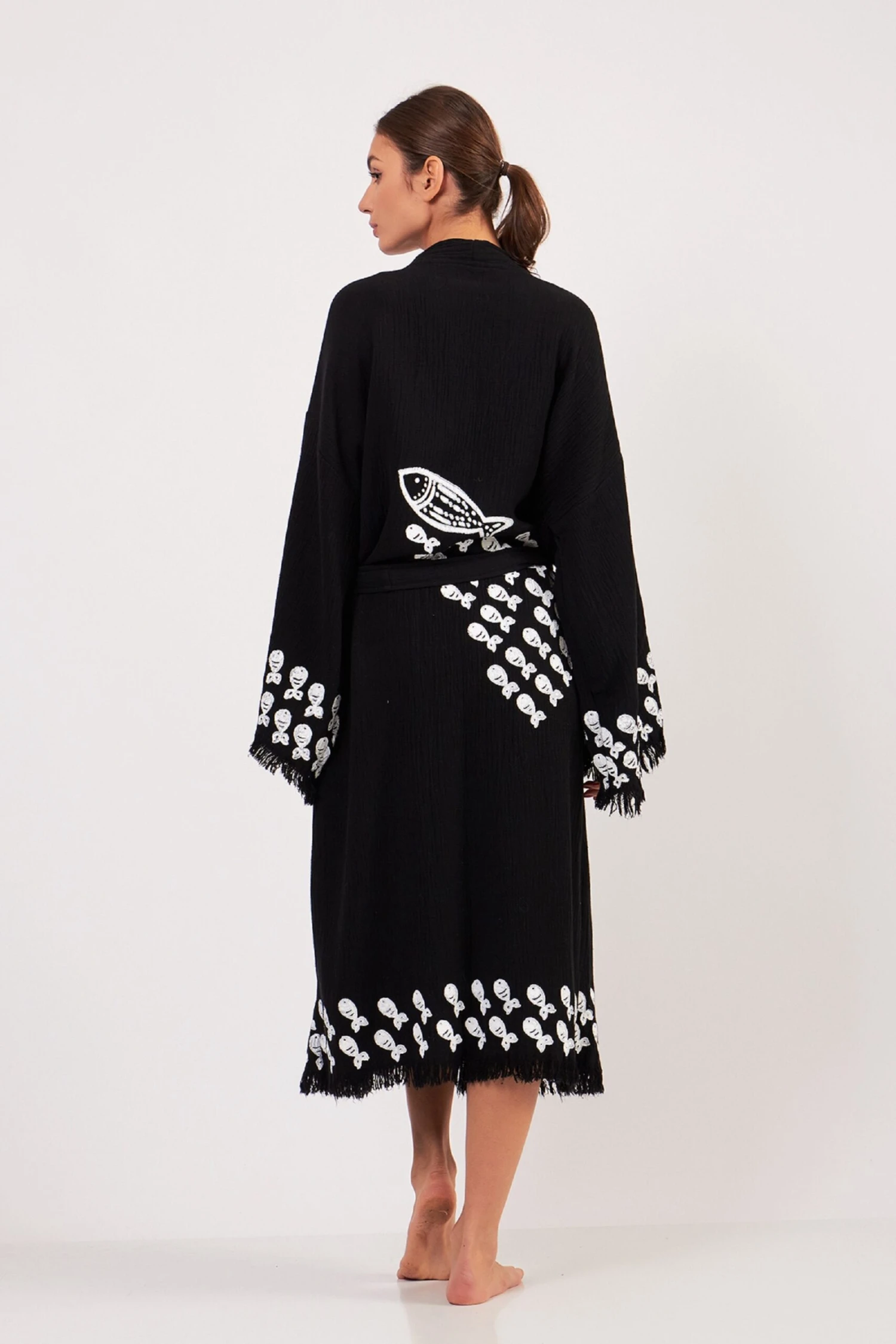 Sale Hand-painted Christmas Gift For Mother And Girlfriend Natural Cotton Bathrobe, Kimono To Wear At The Beach, Dressing Gown For Woman 8 Sale Hand-painted Christmas Gift For Mother And Girlfriend Natural Cotton Bathrobe, Kimono To Wear At The Beach, Dressing Gown For Woman - Image 6