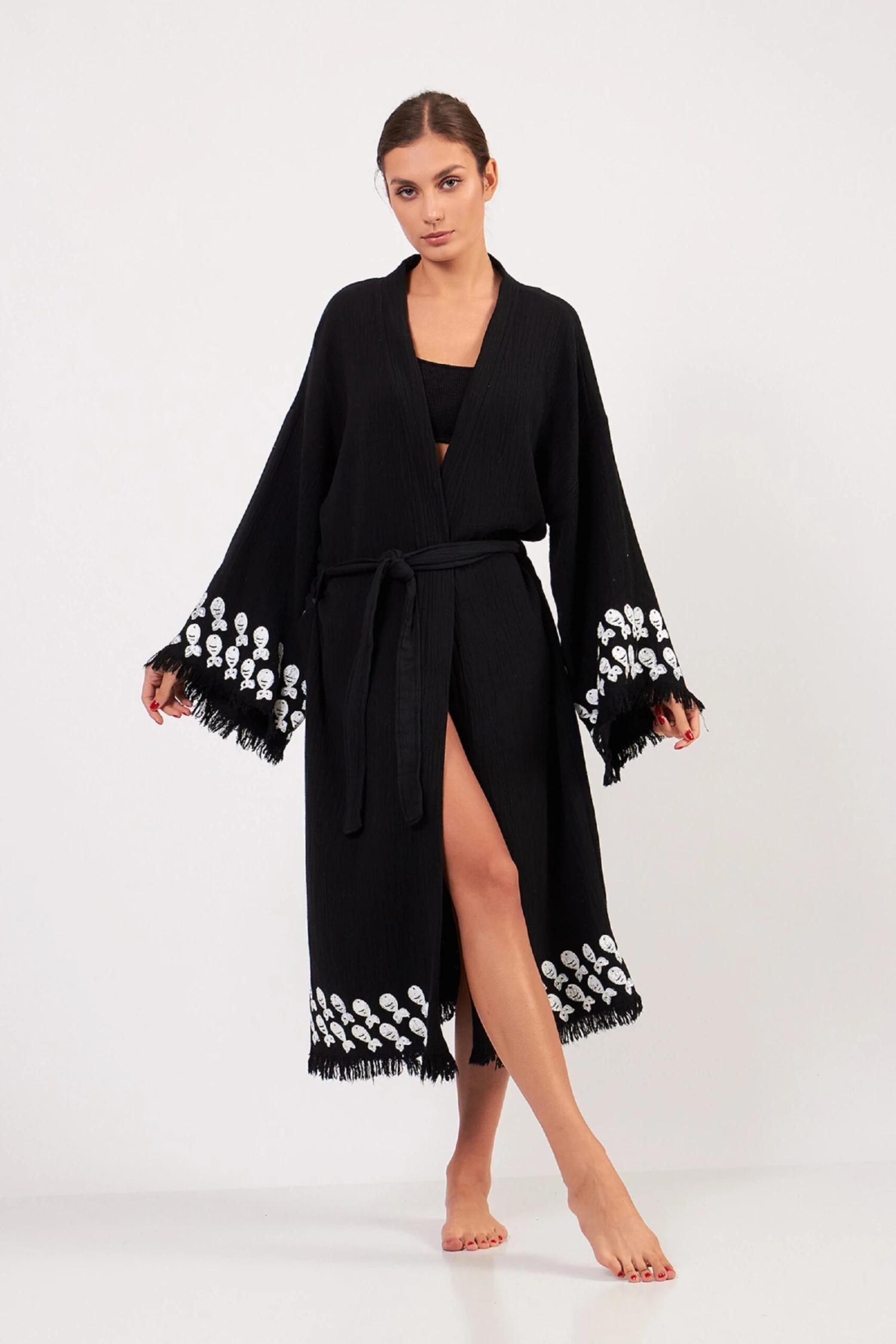 Sale Hand-painted Christmas Gift For Mother And Girlfriend Natural Cotton Bathrobe, Kimono To Wear At The Beach, Dressing Gown For Woman 4 Sale Hand-painted Christmas Gift For Mother And Girlfriend Natural Cotton Bathrobe, Kimono To Wear At The Beach, Dressing Gown For Woman - Image 2