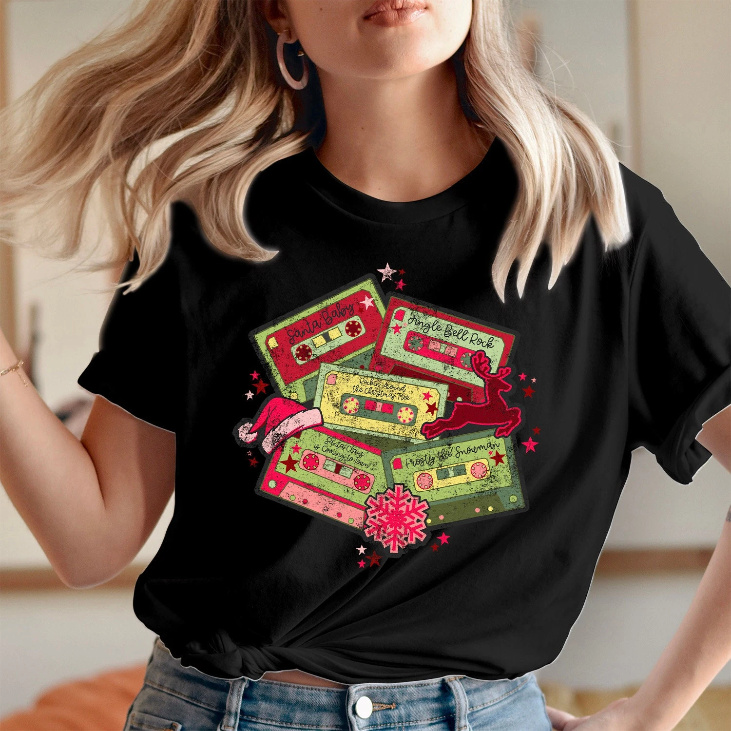 TSHIRT (5256) Vintage CHRISTMAS TAPES Merry Christmas Family Holiday Xmas Gift T-shirt 4 TSHIRT (5256) Vintage CHRISTMAS TAPES Merry Christmas Family Holiday Xmas Gift T-shirt - Image 2