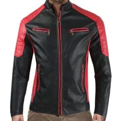 Leather Men Jacket Real Sheep Leather Black Biker Jacket Handmade Black Genuine Leather Motorcycle Jacket With Red Strips Christmas Gift -Jewellery Paradise il fullxfull.4387632304 npfg