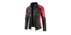 Leather Men Jacket Real Sheep Leather Black Biker Jacket Handmade Black Genuine Leather Motorcycle Jacket With Red Strips Christmas Gift
