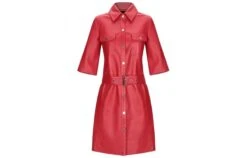 Women Leather Coat Genuine Cow Leather Red Trench Coat Handmade Red Leather Duster Real Leather Ladies Long Coat Christmas Gift