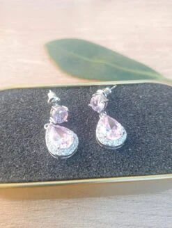 Double Pink Topaz Stud Earrings, Surrounded With Cubic Zirconia Gemstones, Round And Pear Shaped Gemstones, Perfect Gift For Christmas 14 Double Pink Topaz Stud Earrings, Surrounded With Cubic Zirconia Gemstones, Round And Pear Shaped Gemstones, Perfect Gift For Christmas -Jewellery Paradise il fullxfull.4390081263 qc41