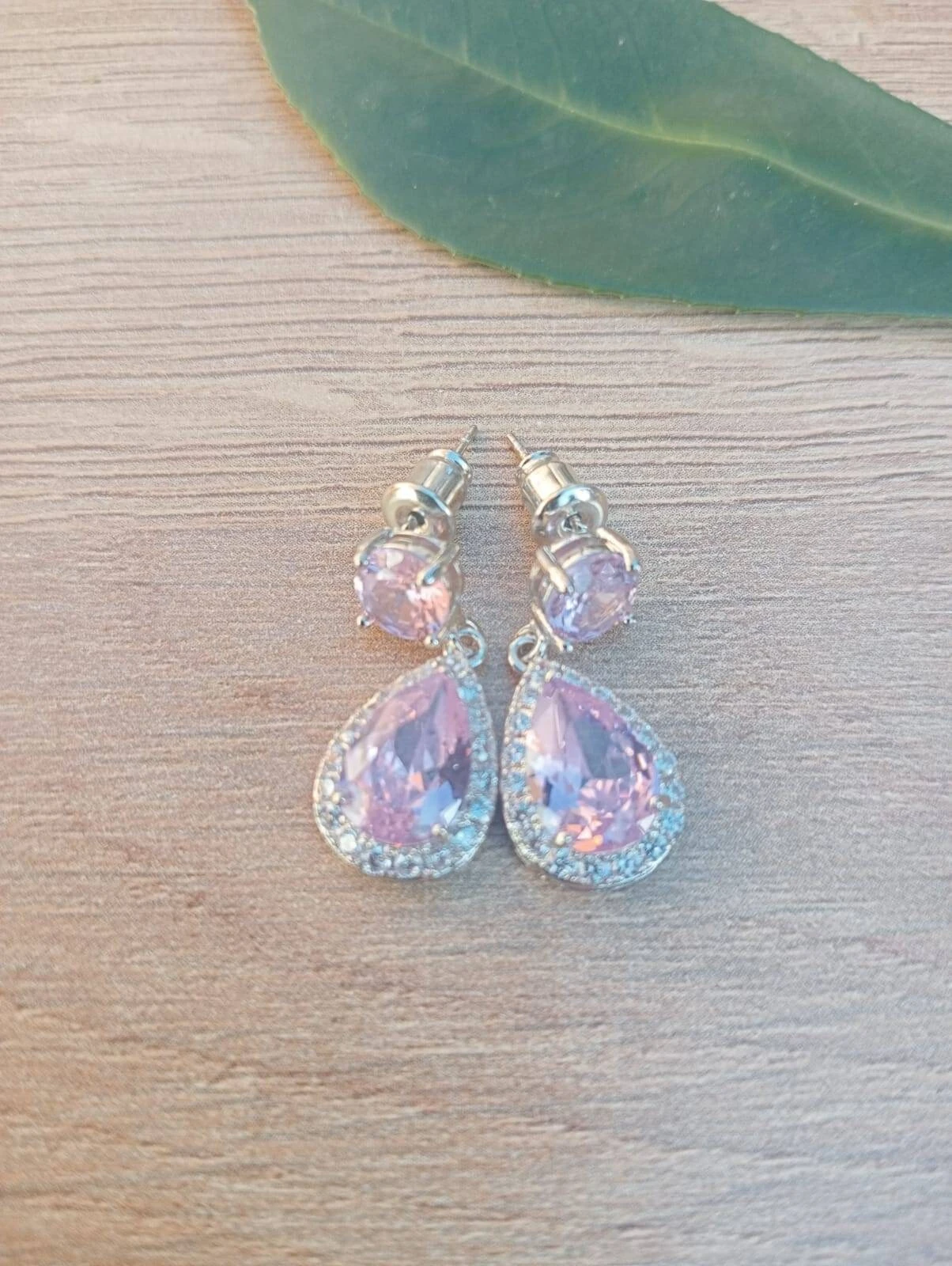 Double Pink Topaz Stud Earrings, Surrounded With Cubic Zirconia Gemstones, Round And Pear Shaped Gemstones, Perfect Gift For Christmas 9 Double Pink Topaz Stud Earrings, Surrounded With Cubic Zirconia Gemstones, Round And Pear Shaped Gemstones, Perfect Gift For Christmas - Image 7