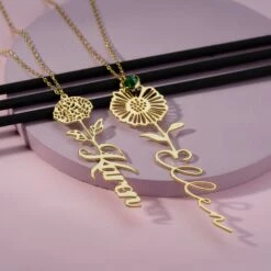 Birth Flower Name Necklace, Personalized Birth Flower Name Necklace With Birthstone, Flower Name Necklace, Christmas Gift, Bridesmaid Gift -Jewellery Paradise il fullxfull.4391777709 md5m