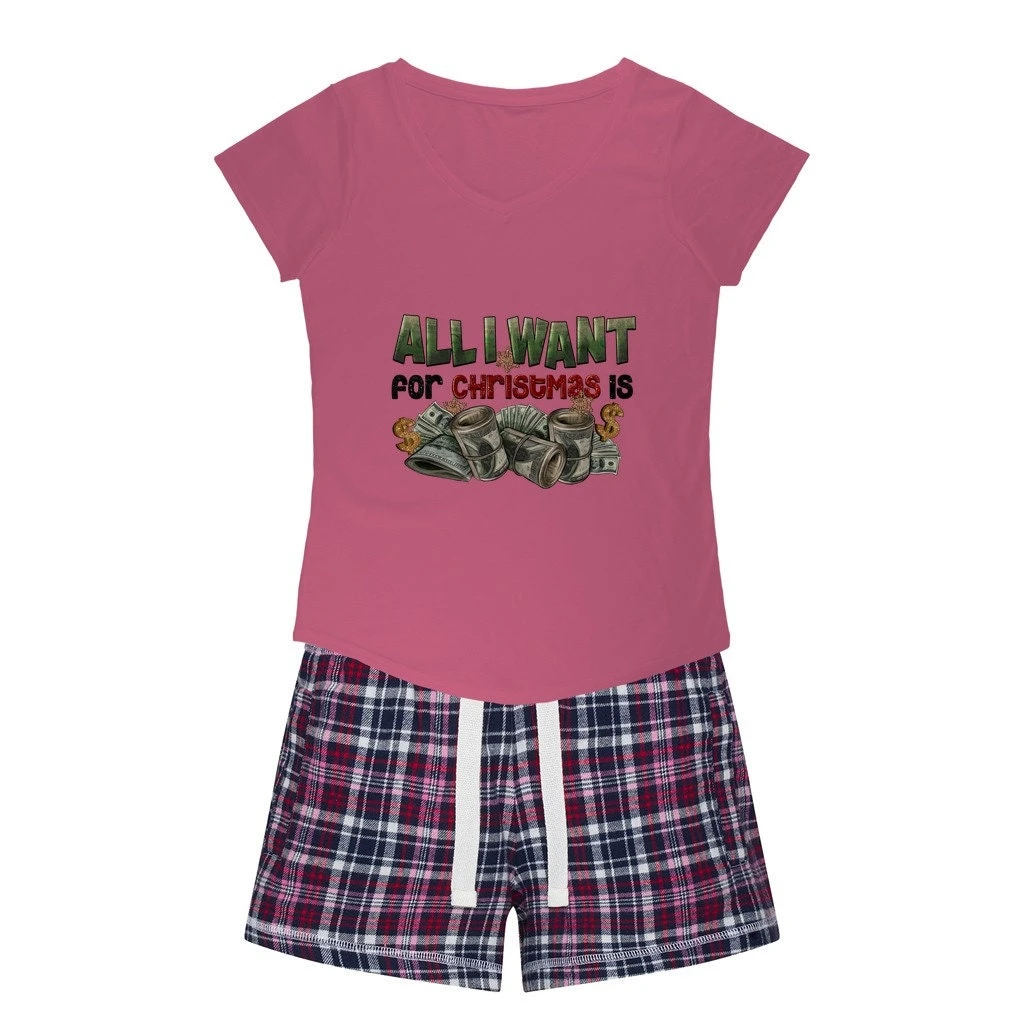 All I Want For Christmas Is Money Women's Sleepy Tee And Flannel Short 3 All I Want For Christmas Is Money Women's Sleepy Tee And Flannel Short