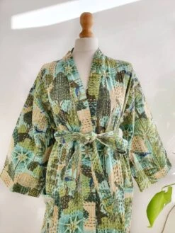 Kantha Cotton Reversible Kimono Mid Knee Length Jacket Unisex Robe Handmade Mint Peach Green Tropical Forest Paradise Christmas Quirky Vibe 17 Kantha Cotton Reversible Kimono Mid Knee Length Jacket Unisex Robe Handmade Mint Peach Green Tropical Forest Paradise Christmas Quirky Vibe -Jewellery Paradise il fullxfull.4396383803 fpc5