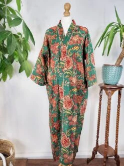 Pure Cotton Indian Block Printed House Robe Summer Kimono Floral Beach Coverup/Comfy Red Green Christmas Beige Stripe Floral Garden -Jewellery Paradise il fullxfull.4399251838 rxj2