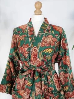 Pure Cotton Indian Block Printed House Robe Summer Kimono Floral Beach Coverup/Comfy Red Green Christmas Beige Stripe Floral Garden -Jewellery Paradise il fullxfull.4399252152 op9m