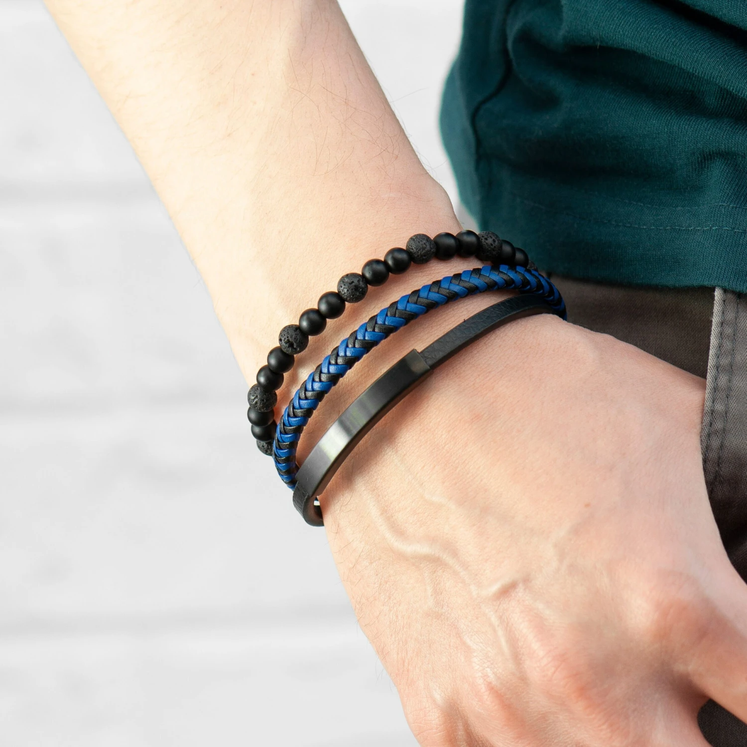 Personalised Men's Black Stone And Blue Cord Bracelet, Men's Jewellery, Gifts For Him, Birthday Gifts, Christmas Gifts, Valentine's Day 4 Personalised Men's Black Stone And Blue Cord Bracelet, Men's Jewellery, Gifts For Him, Birthday Gifts, Christmas Gifts, Valentine's Day - Image 2