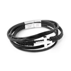 Personalised Men's Cross Black Leather Stacked Bracelet, Men's Jewellery, Gifts For Him, Birthday Gifts, Christmas Gifts, Valentine's Day -Jewellery Paradise il fullxfull.4400004611 hh7z