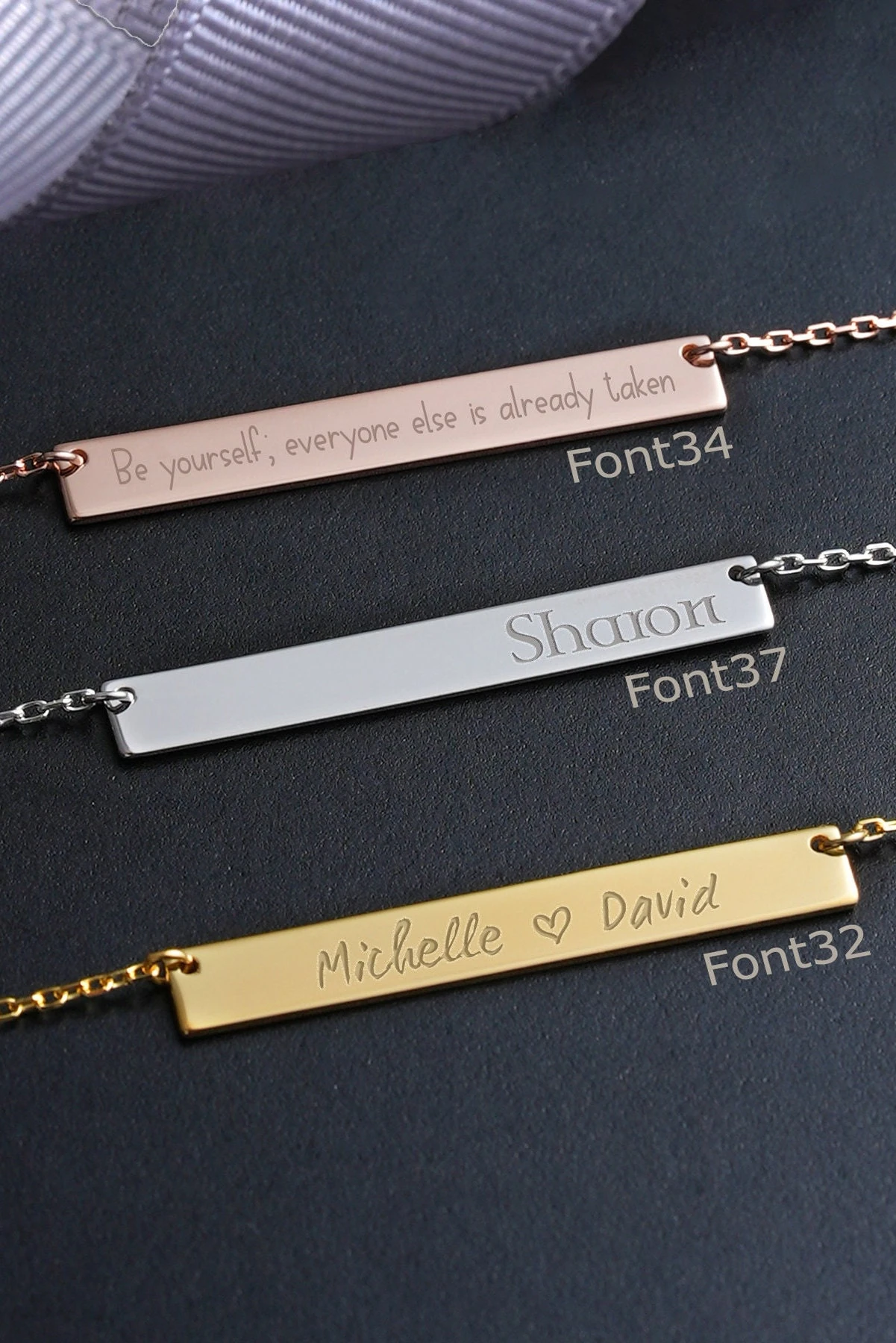 14k Solid Gold Personalized Minimalist Bar Name Necklace •Handwriting Name Necklace • Gift For Her • Birthday Gift • Christmas Gift 6 14k Solid Gold Personalized Minimalist Bar Name Necklace •Handwriting Name Necklace • Gift For Her • Birthday Gift • Christmas Gift - Image 4