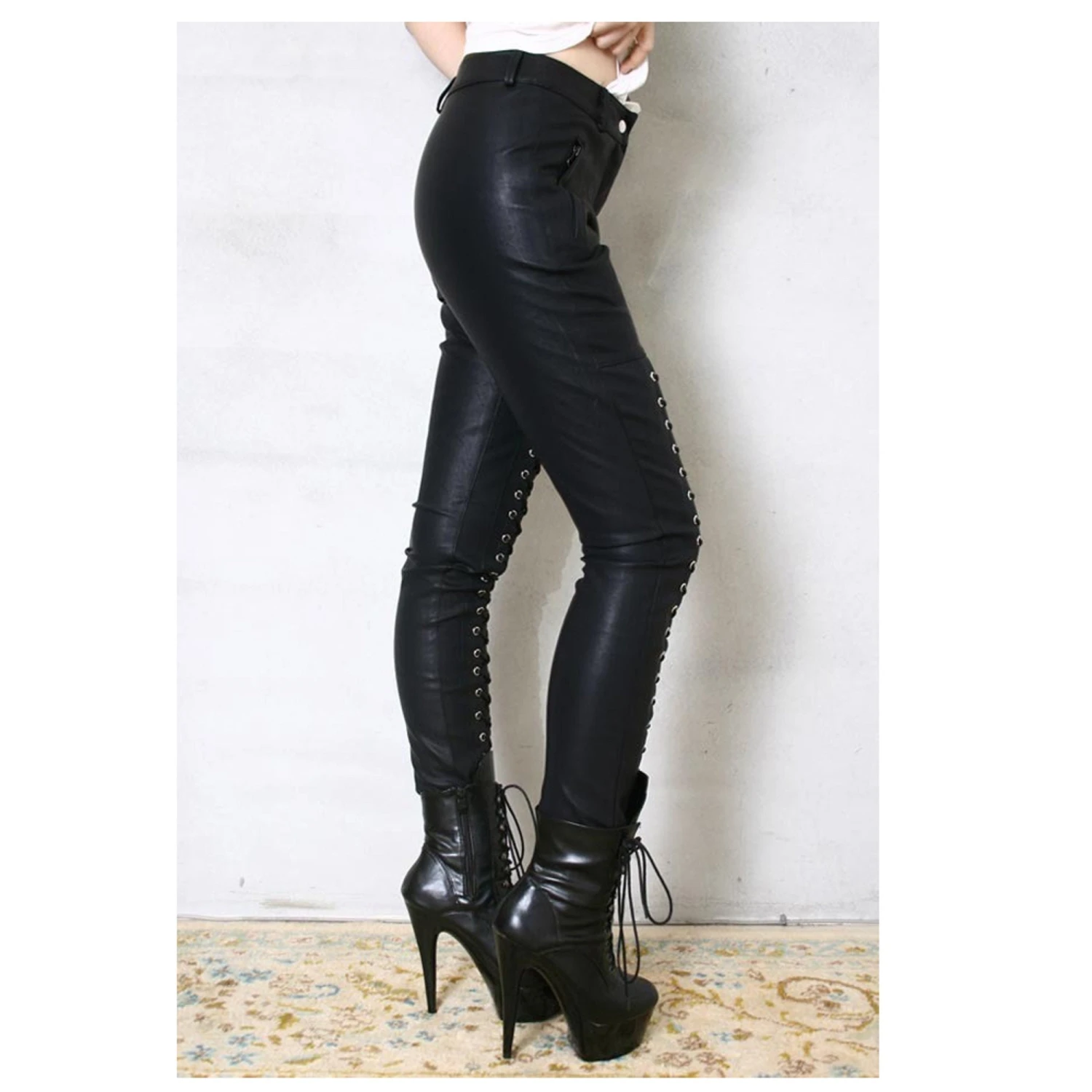 Women Leather Pants Genuine Sheep Leather Motorcycle Pants Black Leather Ladies Pants Handmade Leather Steampunk Pants Christmas Gift 6 Women Leather Pants Genuine Sheep Leather Motorcycle Pants Black Leather Ladies Pants Handmade Leather Steampunk Pants Christmas Gift - Image 4