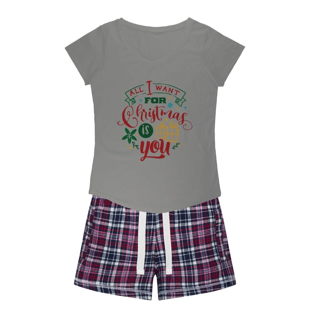 All I Want For Christmas Is YOU Women's Sleepy Tee And Flannel Short 5 All I Want For Christmas Is YOU Women's Sleepy Tee And Flannel Short - Image 3