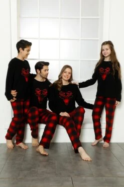 Matching Family Pajamas Set , Christmas Family Fleece Pajama Set , Couple Pajamas , Gift For Her, For Him Black-Red -Jewellery Paradise il fullxfull.4406905714 e502
