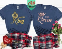 Matching His And Hers King Queen Tartan Pyjamas For Him And Her Valentines Gift Boyfriend Girlfriend Couple Matching Christmas Newly Wed Pjs