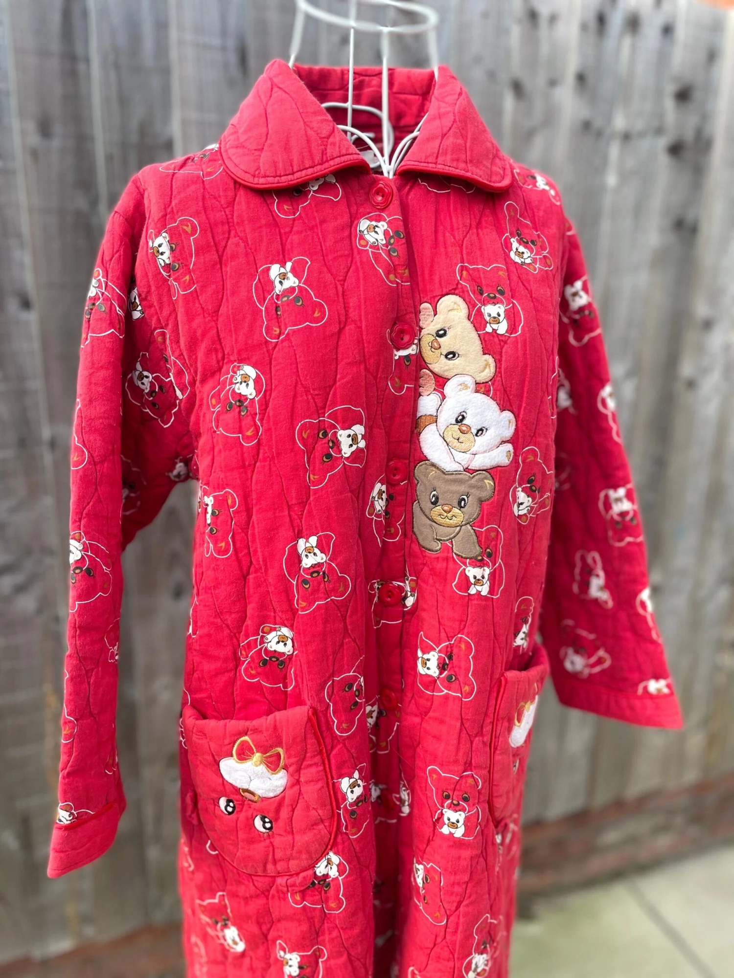 Vintage 80s 90s Teddy Cute Novelty Housecoat Jacket Red Christmas Cosy Loungewear 4 Vintage 80s 90s Teddy Cute Novelty Housecoat Jacket Red Christmas Cosy Loungewear - Image 2