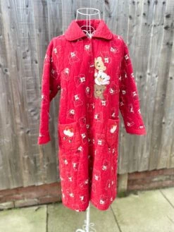 Vintage 80s 90s Teddy Cute Novelty Housecoat Jacket Red Christmas Cosy Loungewear