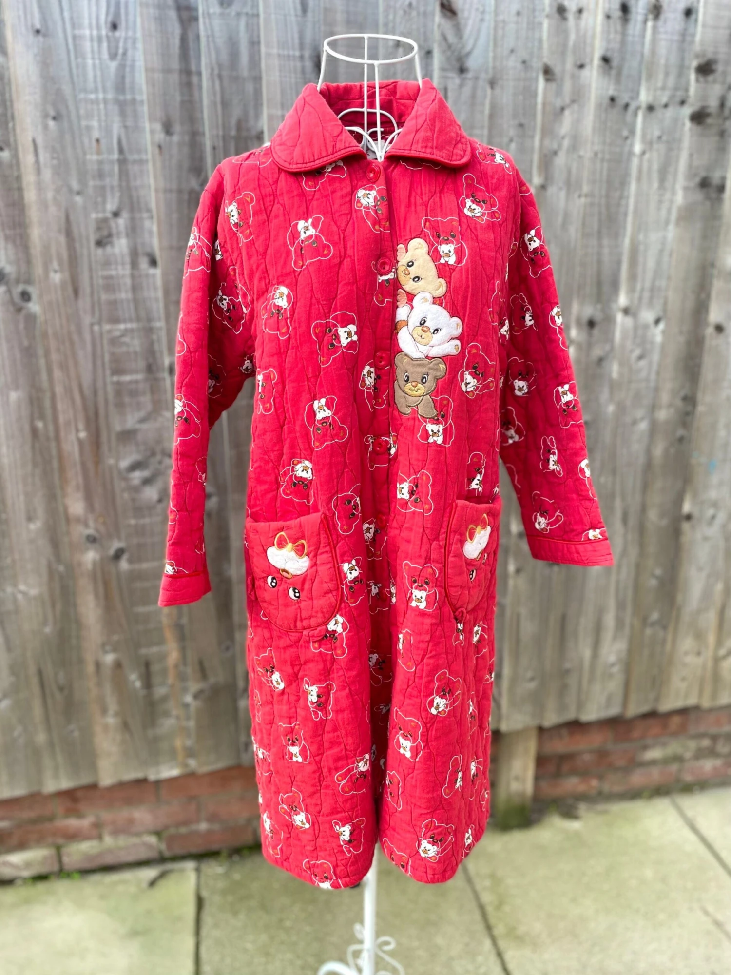 Vintage 80s 90s Teddy Cute Novelty Housecoat Jacket Red Christmas Cosy Loungewear 3 Vintage 80s 90s Teddy Cute Novelty Housecoat Jacket Red Christmas Cosy Loungewear