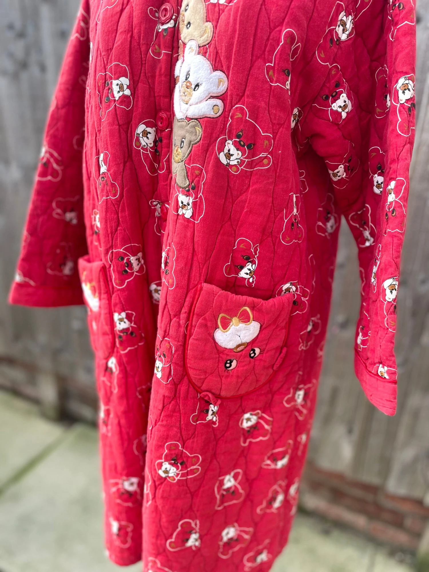 Vintage 80s 90s Teddy Cute Novelty Housecoat Jacket Red Christmas Cosy Loungewear 8 Vintage 80s 90s Teddy Cute Novelty Housecoat Jacket Red Christmas Cosy Loungewear - Image 6