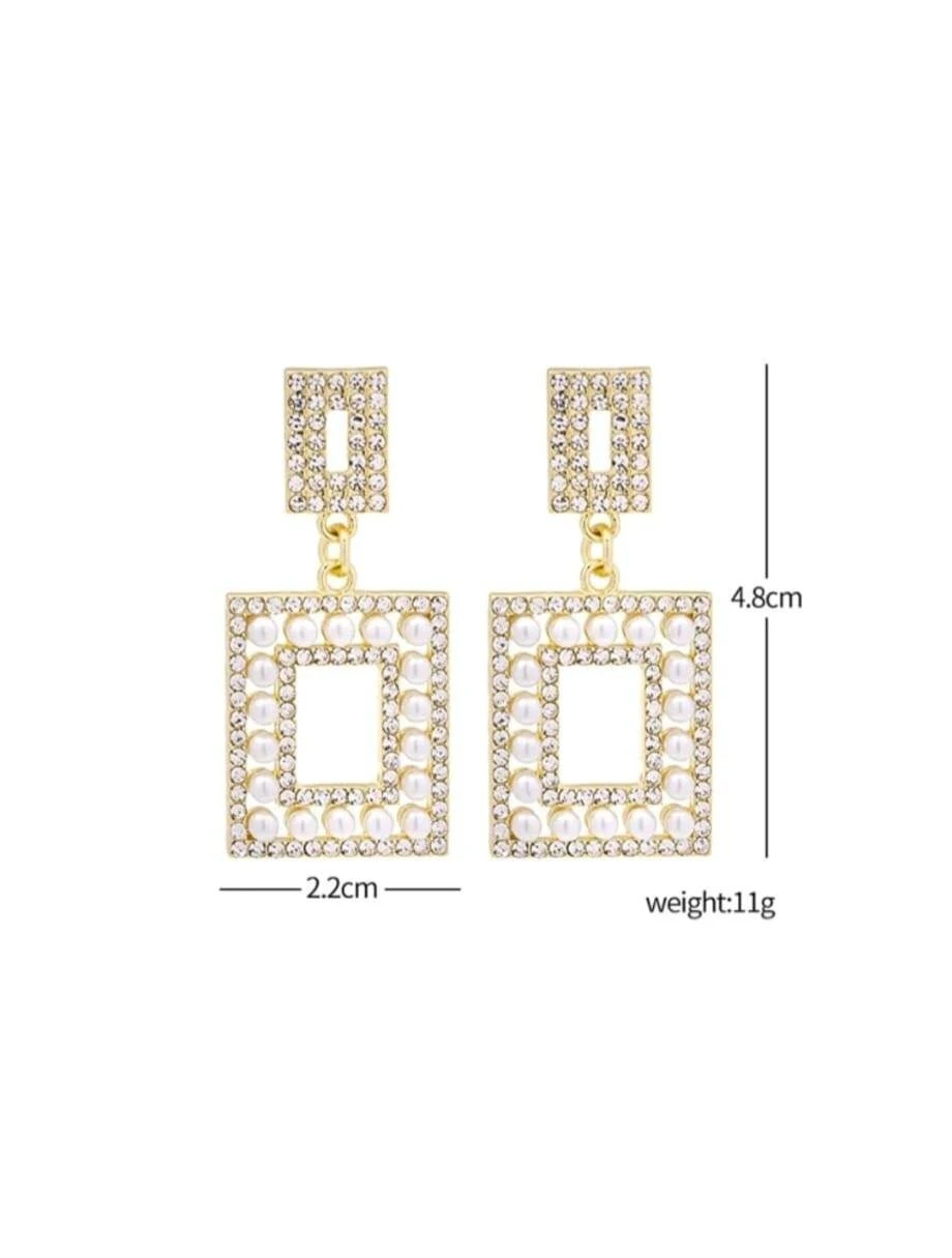 Square Earring,crystal Gold Earrings,pearl Earrings,chandelier Earrings, Rhinestone, Crystal, Gifts For Her, Christmas, Valentines,birthdays 4 Square Earring,crystal Gold Earrings,pearl Earrings,chandelier Earrings, Rhinestone, Crystal, Gifts For Her, Christmas, Valentines,birthdays - Image 2