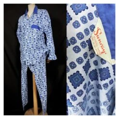 Vintage 80s Mens Pyjamas By Sunray. Retro Geometric Pattern Mens Nightwear. 2 Piece Blue Pyjamas. Daddy Pjs. Christmas Gift For Him. 40"